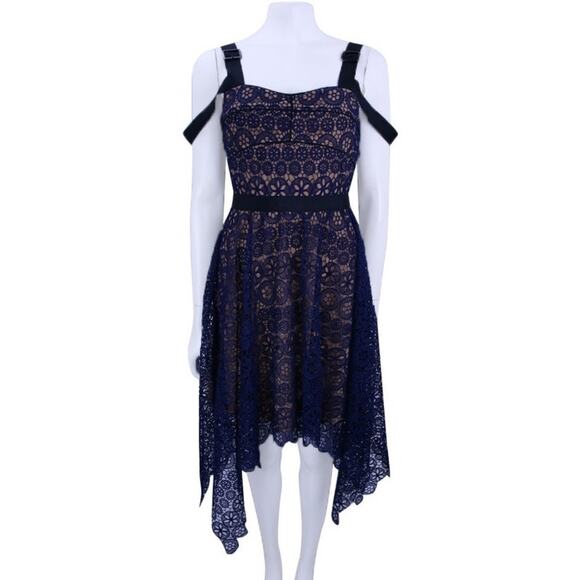 Self-Portrait Navy Lace Asymmetrical Dress Size 4 - Picture 1 of 11